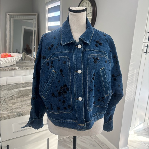 Pilcro Dark Blue Embellished Jean Jacket - Picture 7 of 11